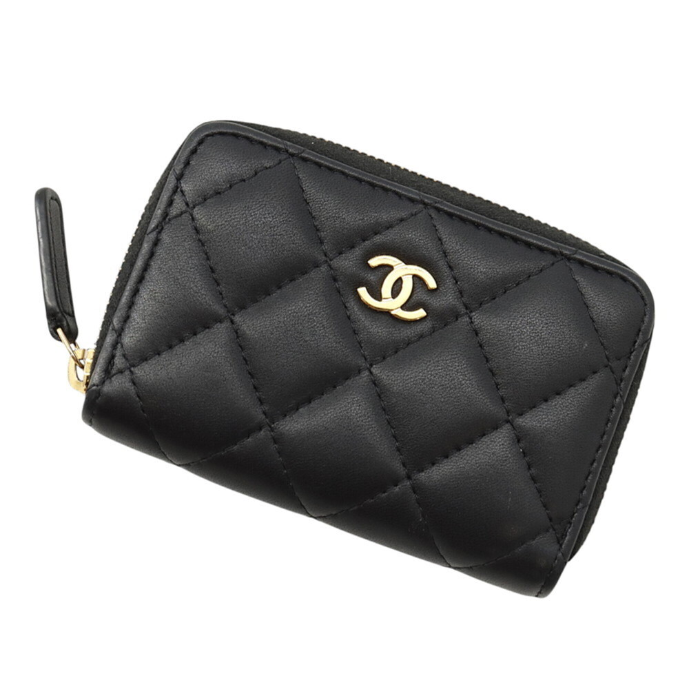 Chanel Classic Zip Coin Purse MatelassΓ© Coco Mark Lambskin AP0216 Wallet Blac...